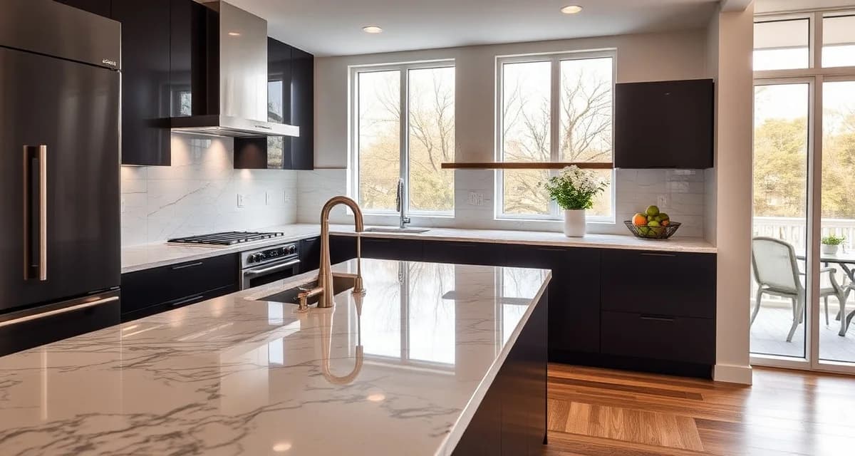 Modern kitchen countertop installation in Boston showing granite and quartz surfaces with professional fabrication
