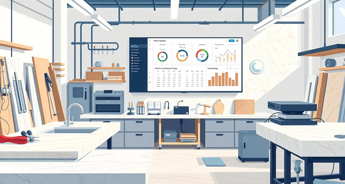 Countertop fabrication shop management software dashboard displaying project tracking and CRM features for stone shop alternatives to Builder Prime