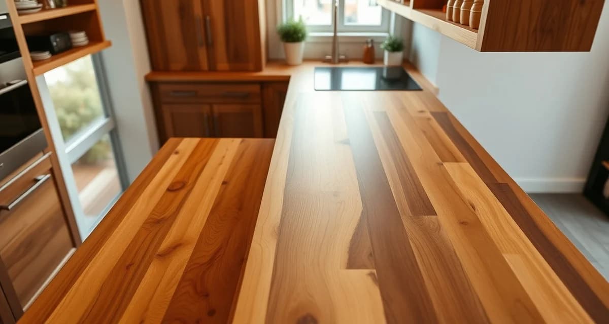 Premium butcher block countertop installed in modern kitchen showing wood grain detail and edge profile construction