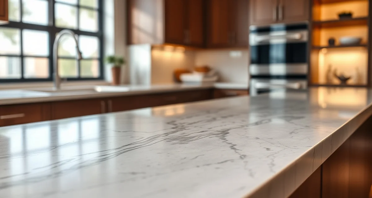 Cambria quartz countertop with elegant veining pattern and polished finish in modern kitchen design