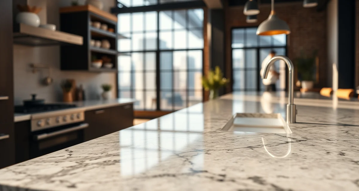 Modern kitchen countertop installation in Chicago showing granite and quartz material options with edge profiles and pricing considerations.