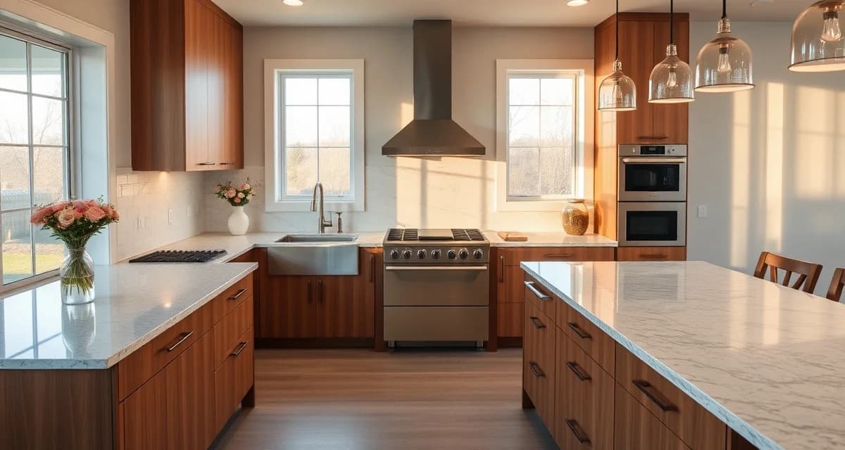 Stone countertop installation example in Cleveland Modern kitchen countertops in Cleveland home featuring premium stone surfaces with professional installation and contemporary design