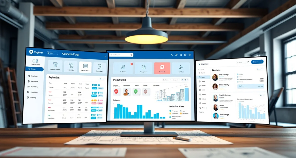 Contractor portal dashboard interface showing project management tools for stone countertop fabrication shops and trade partners.