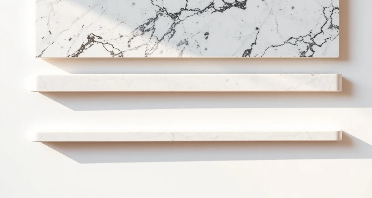 Five different countertop edge profiles including eased, beveled, ogee, and bullnose edges displayed on polished stone slabs.