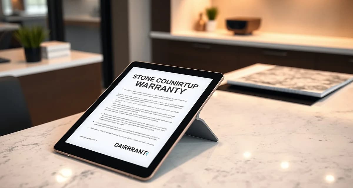 Stone countertop fabrication shop warranty template document with coverage details and claim tracking information for contractors