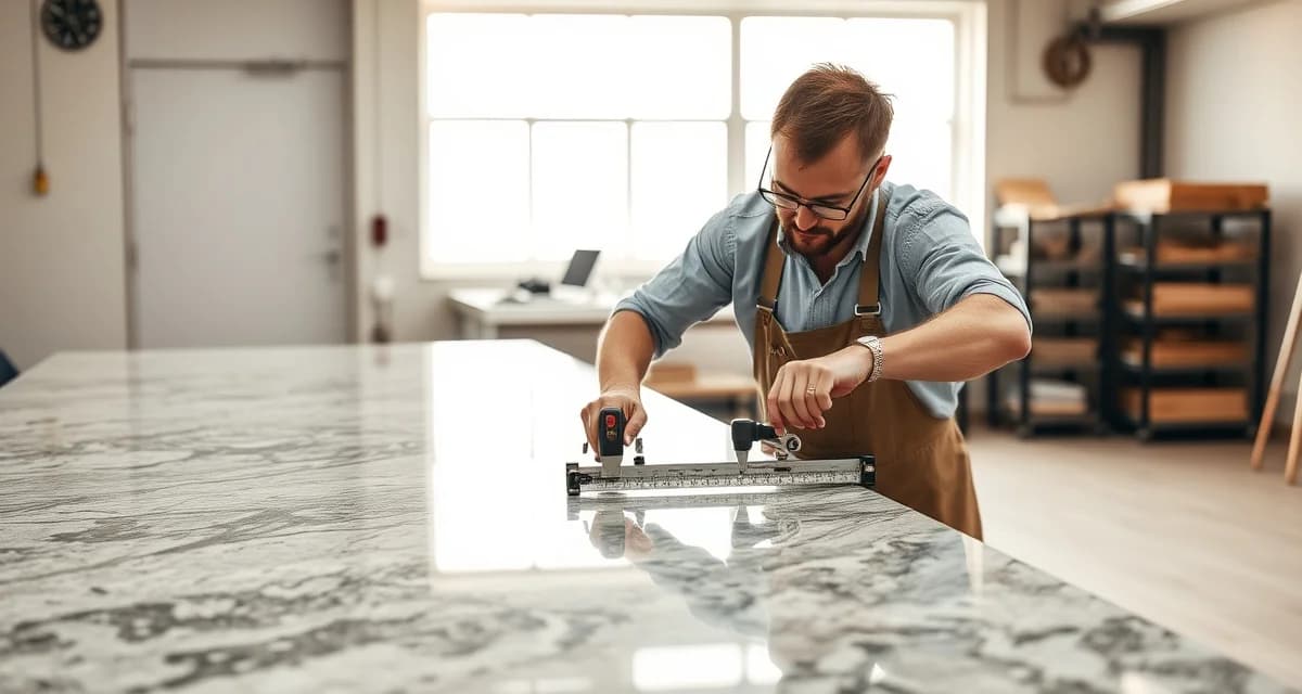 Stone countertop fabrication timeline showing 2-6 week lead time from consultation to installation in modern shop