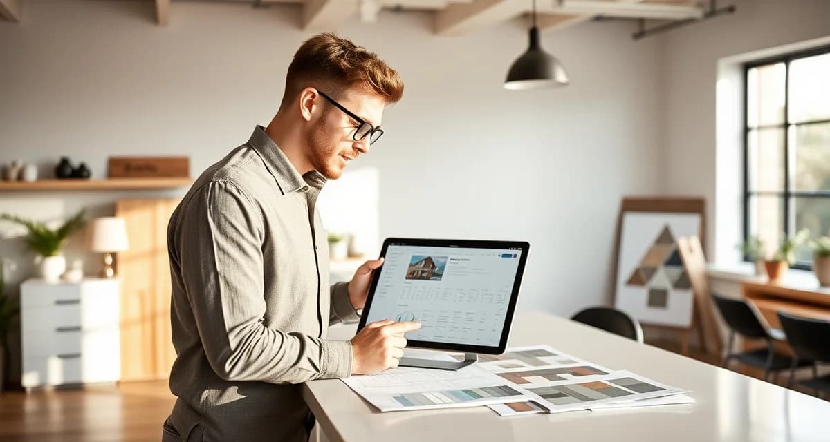 Property manager using countertop software to track multiple renovation projects and vendor quotes on digital dashboard