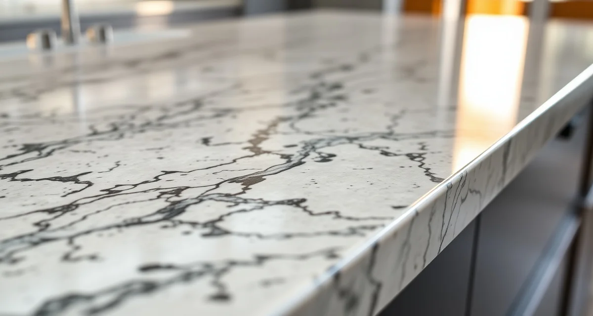 Premium granite countertop surface showing natural stone detail and polished edge, representing typical countertop warranty coverage