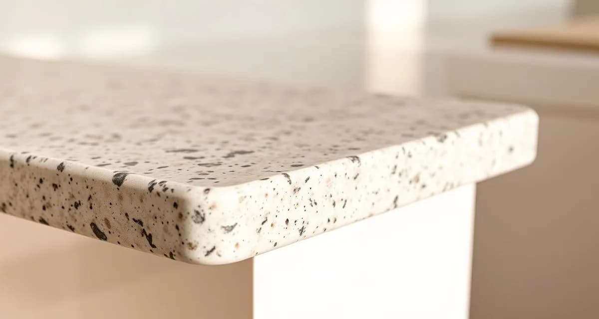 Close-up detail of an eased edge countertop profile showing softened corners on a stone slab