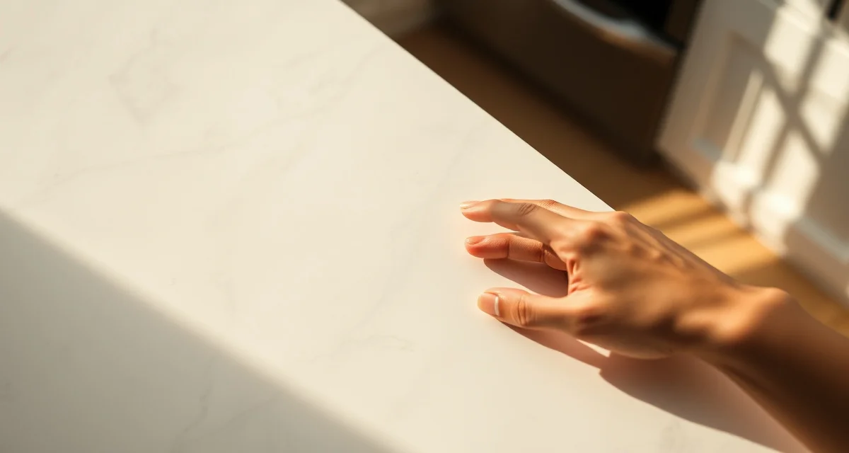 Close-up of honed marble countertop surface showing matte finish and natural stone texture with soft velvety appearance