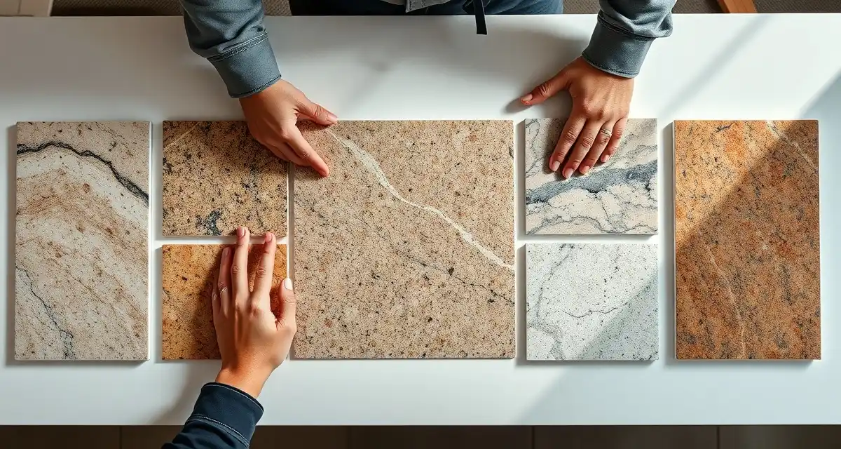 Houston countertop fabricators displaying stone samples including granite and quartz options for residential kitchen projects