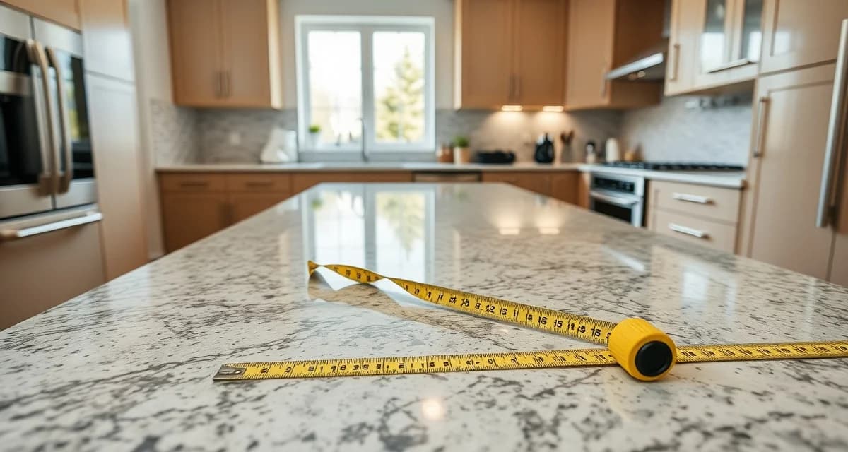 Kitchen countertop square footage measurement guide showing standard dimensions and layout planning for countertop fabrication