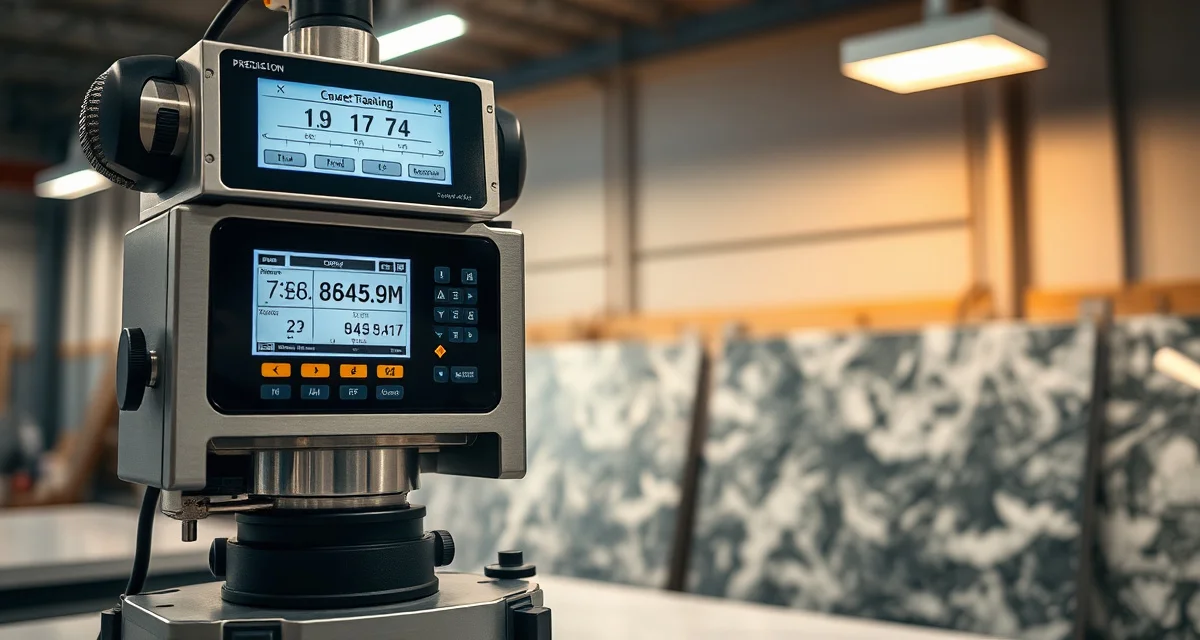 LT-2D3D laser digital templating system measuring countertop dimensions with precision laser technology in fabrication shop