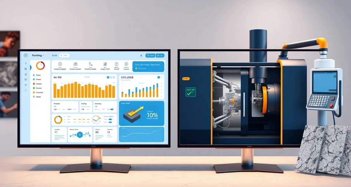 Side-by-side comparison of Moraware business management software and Alphacam CNC machine programming for stone fabrication shops