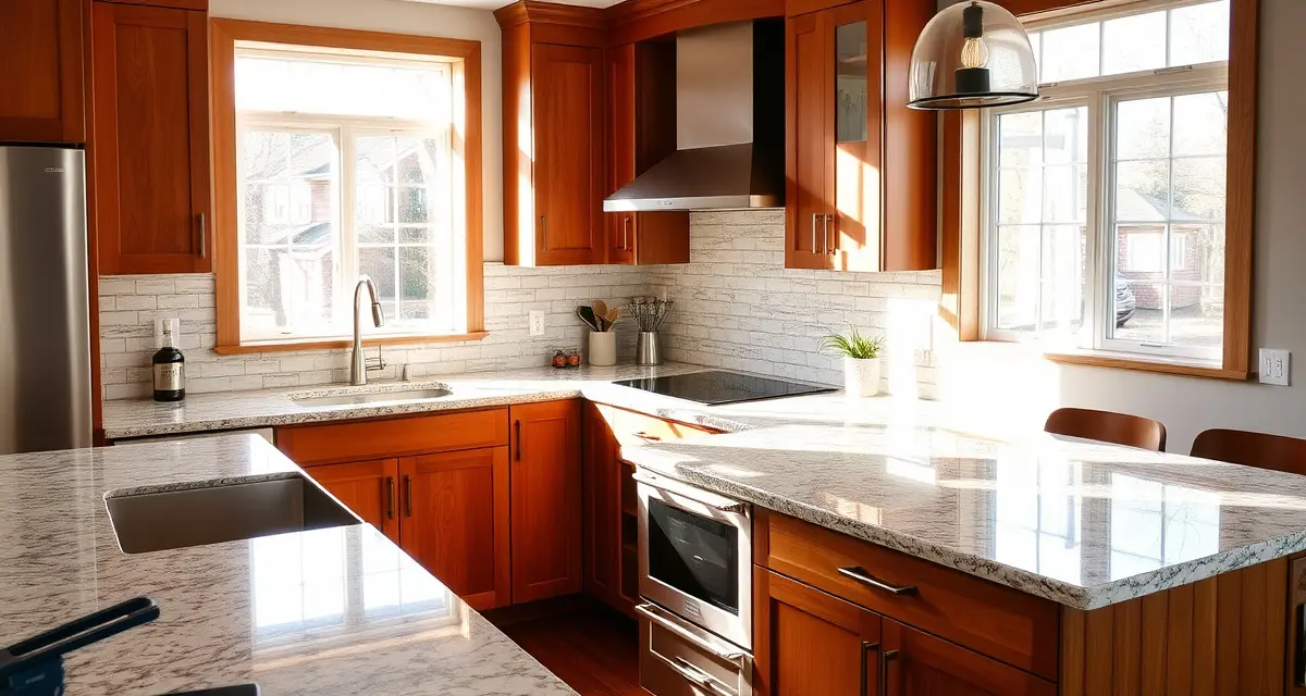 Modern kitchen countertop installation in Nashville showing granite and quartz materials with professional edge finishing