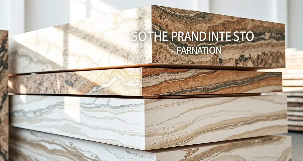 Natural stone slabs including granite, marble, and quartzite showing unique veining patterns used in countertop fabrication