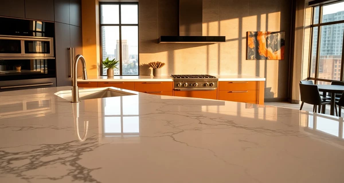 Pittsburgh countertop installation cost guide Modern kitchen with premium stone countertop installation showing granite and quartz material options, representing Pittsburgh countertop pricing and costs