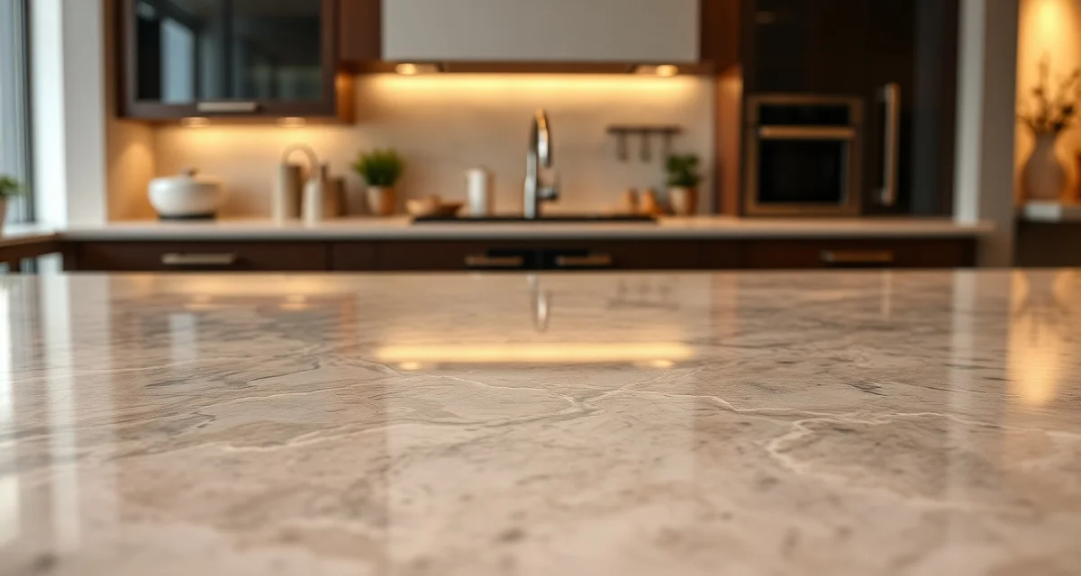 Polished quartzite countertop surface displaying natural stone veining and premium finish quality for kitchen installation