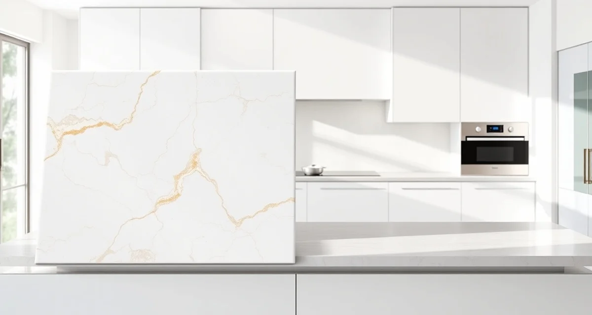 Premium countertop materials comparison Quartzite and porcelain countertop samples compared side-by-side showing natural stone vs manufactured surface textures and finishes