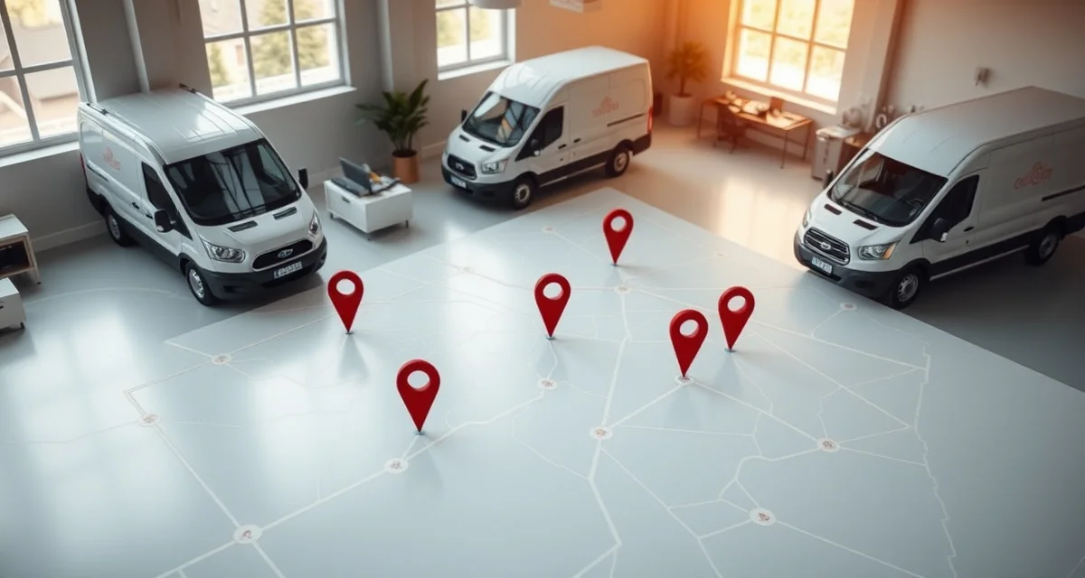 Real-time GPS tracking map showing installation crew locations and routes for countertop fabrication shop management.