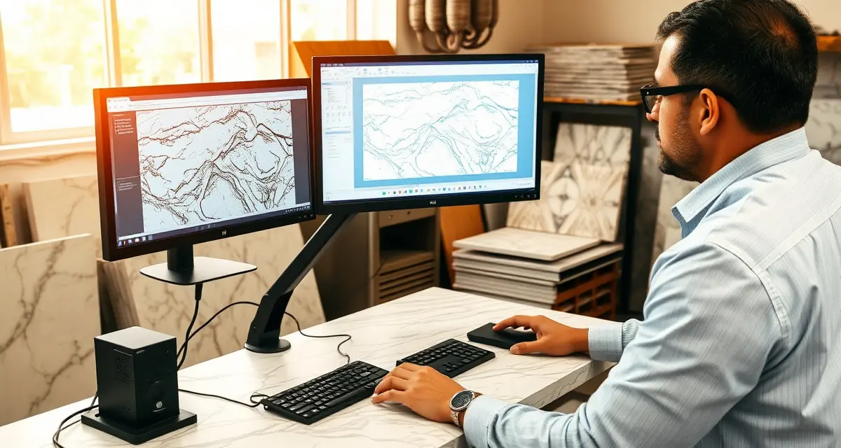 Slabsmith slab layout software interface showing digital countertop design visualization and stone pattern mapping for fabrication shops.