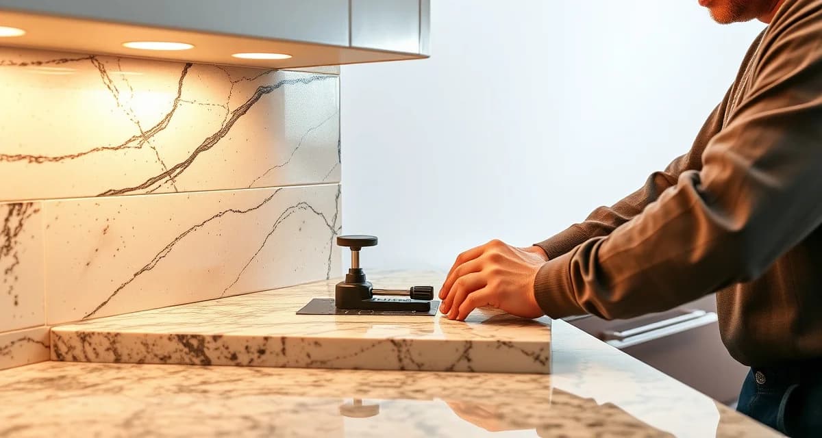 Stone backsplash fabrication process showing templating, cutting, and installation techniques for countertop shops