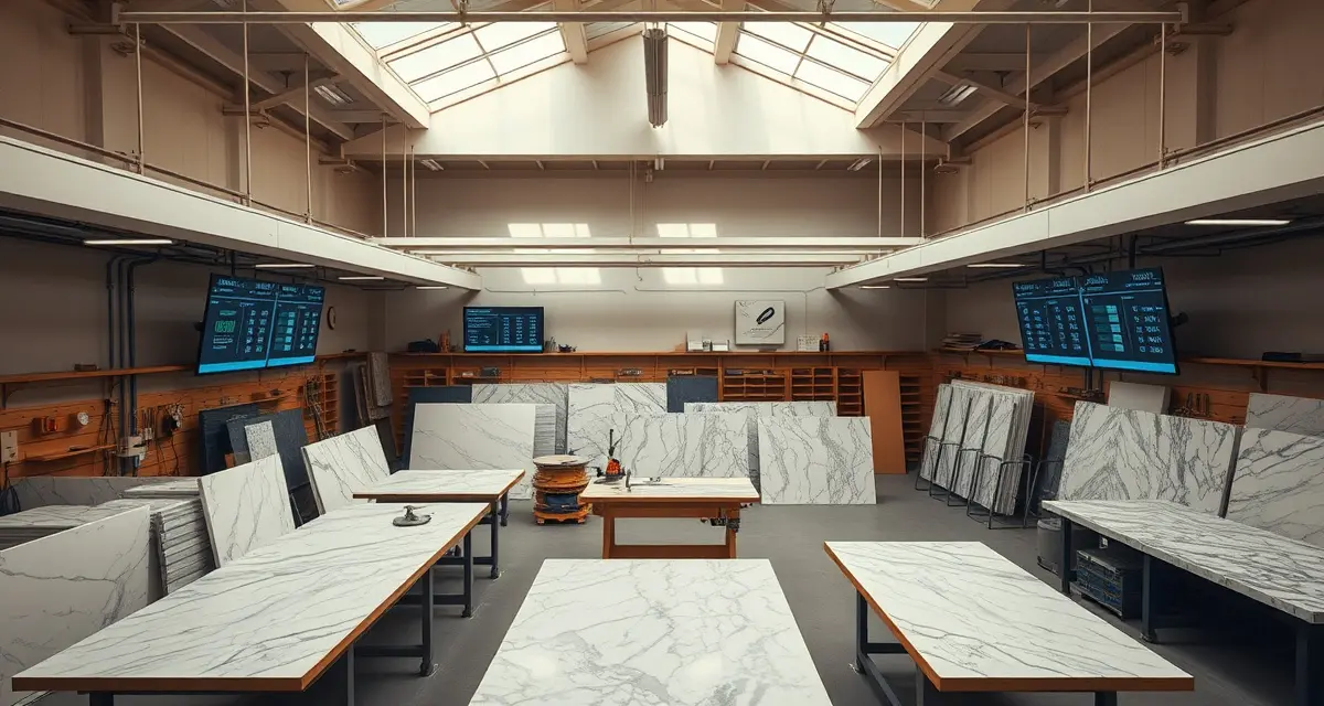 StoneGrid cloud-based fabrication shop management platform interface showing Kanban-style job board for countertop production scheduling