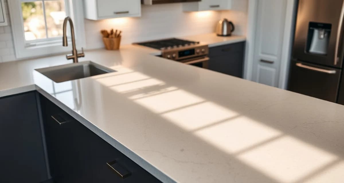 Viatera engineered quartz countertop material sample Premium Viatera quartz countertop surface displaying engineered stone quality with natural gray veining and polished finish in modern kitchen installation.