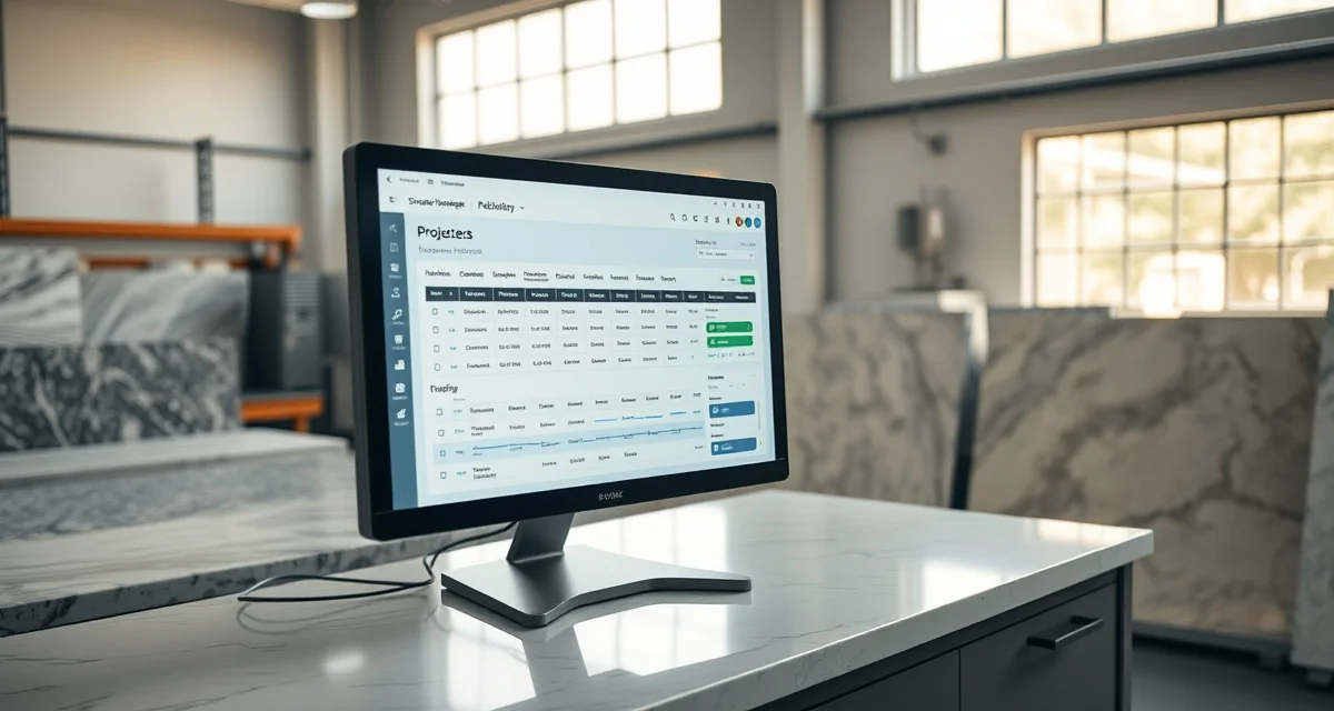 Stone shop software comparison interface Countertop fabrication shop management software dashboard comparing ActionFlow alternatives for stone shop operations