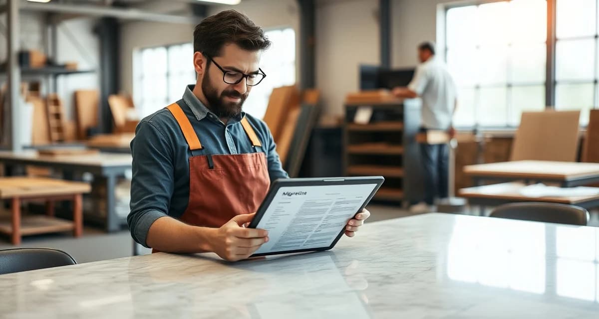 Stone shop software migration planning Fabrication shop manager planning ActionFlow to SlabWise migration with documentation and checklist on desk