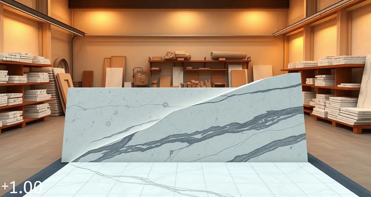 Optimized slab nesting visualization with AI layout precision AI nesting algorithm optimizing stone slab layout to maximize cutting yield and minimize material waste in countertop fabrication