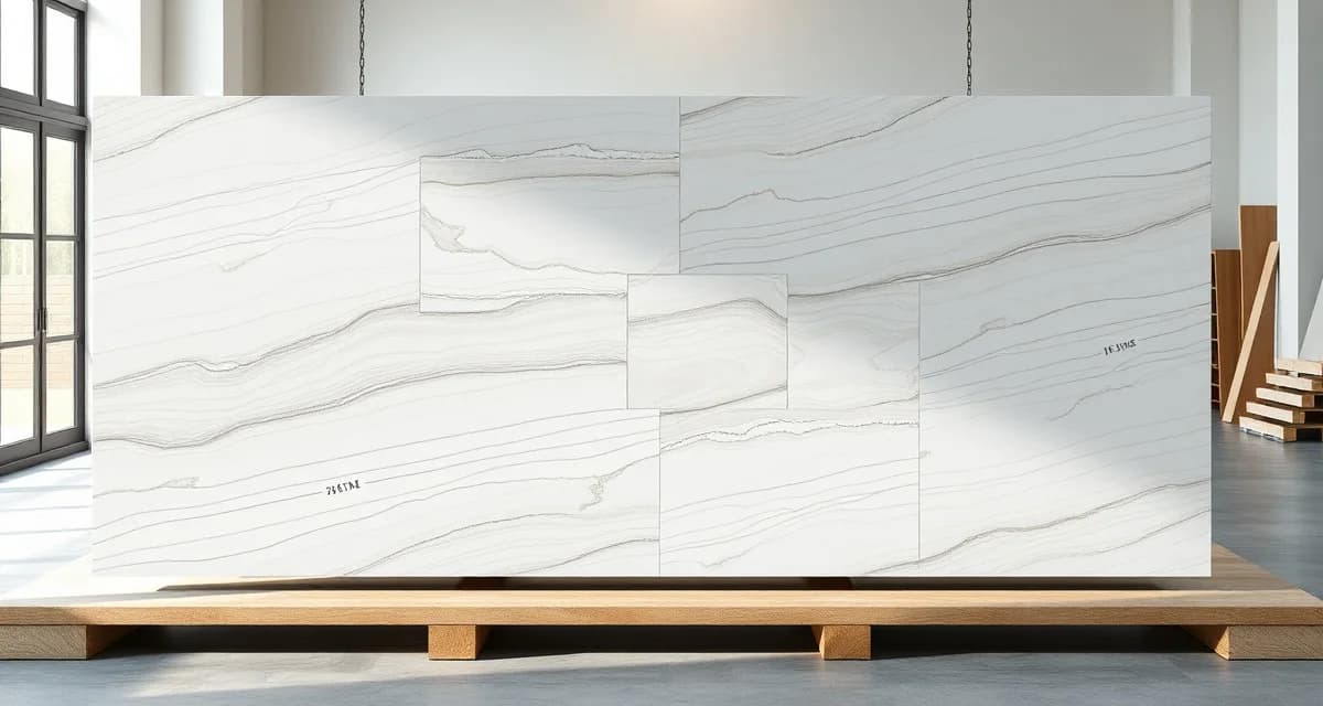 AI-powered stone slab nesting optimization AI slab nesting algorithm visualization showing optimized countertop piece arrangement on stone slab with maximum material utilization