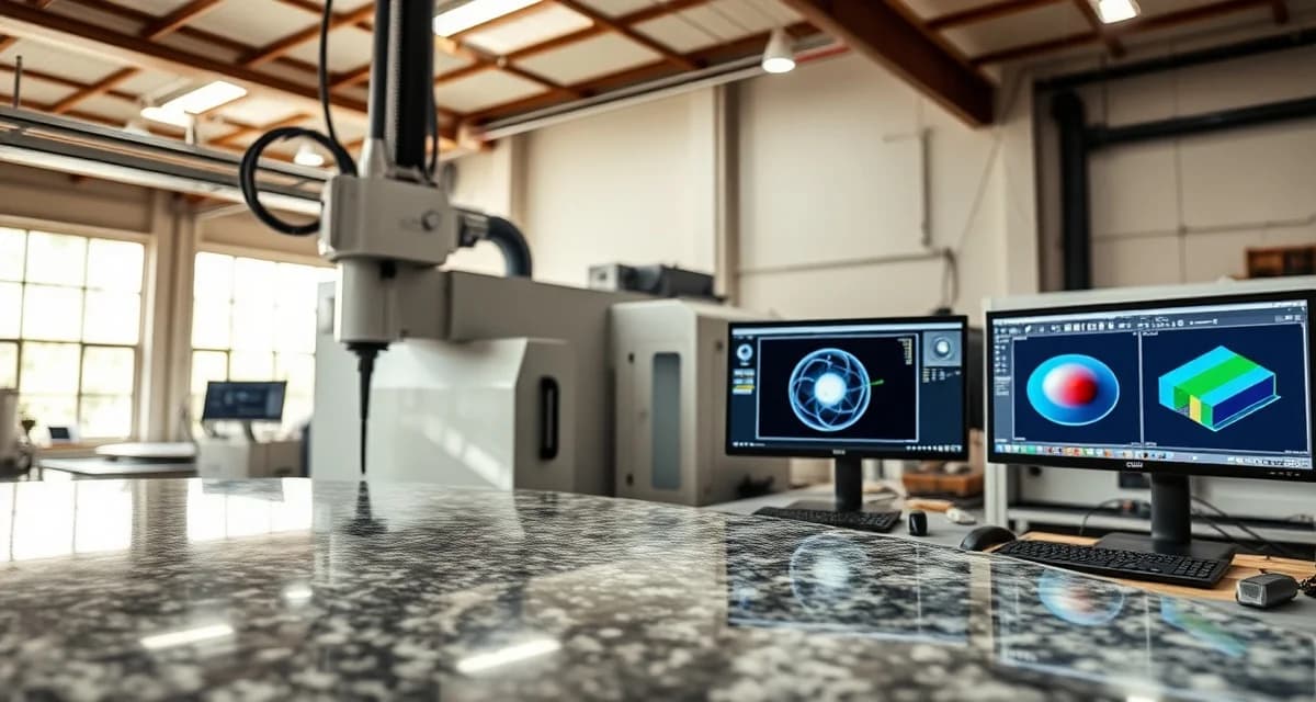 Advanced CAM software for stone fabrication shops CNC stone fabrication software interface showing slab nesting and toolpath generation for countertop production management