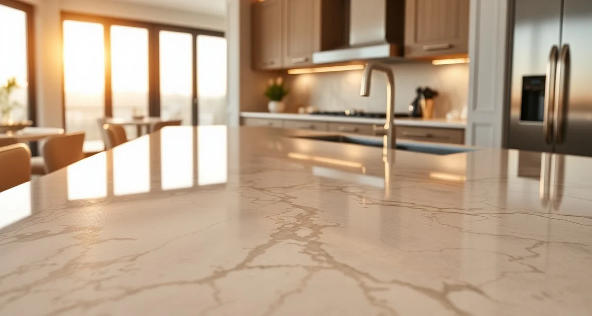 Cambria countertop pricing and design showcase Premium Cambria quartz countertop with elegant veining pattern in modern kitchen setting