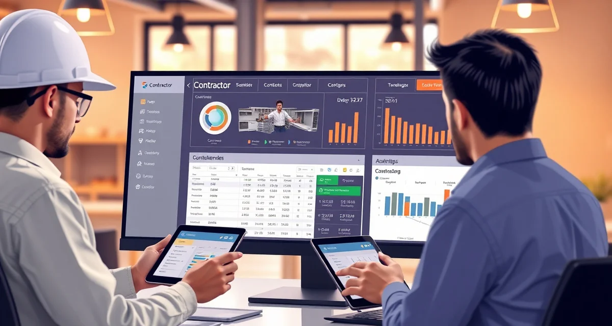 Modern contractor portal management dashboard Contractor portal software interface displaying countertop order tracking, material approval, and installation scheduling tools for fabrication shop builders.