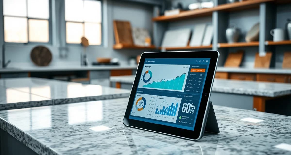 SlabWise fabrication software ROI analysis tool Countertop fabrication software ROI calculator dashboard displaying cost savings metrics and return on investment analysis for stone shop management