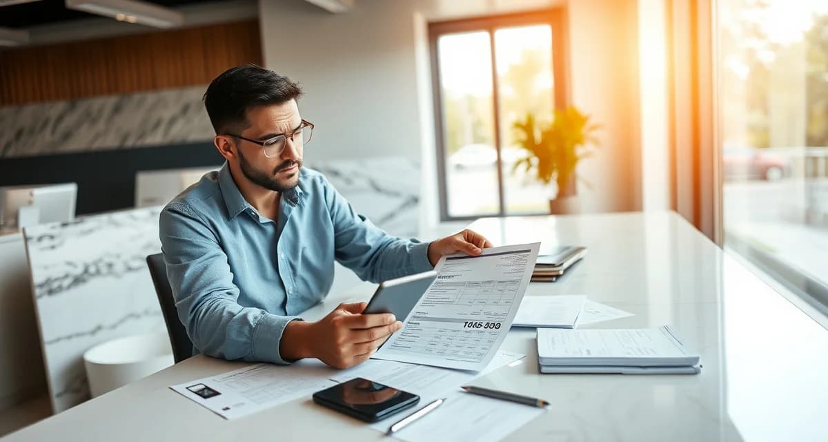 Professional invoicing system for stone fabrication business Countertop fabricator managing invoices and payment collection on digital tablet and documents at desk