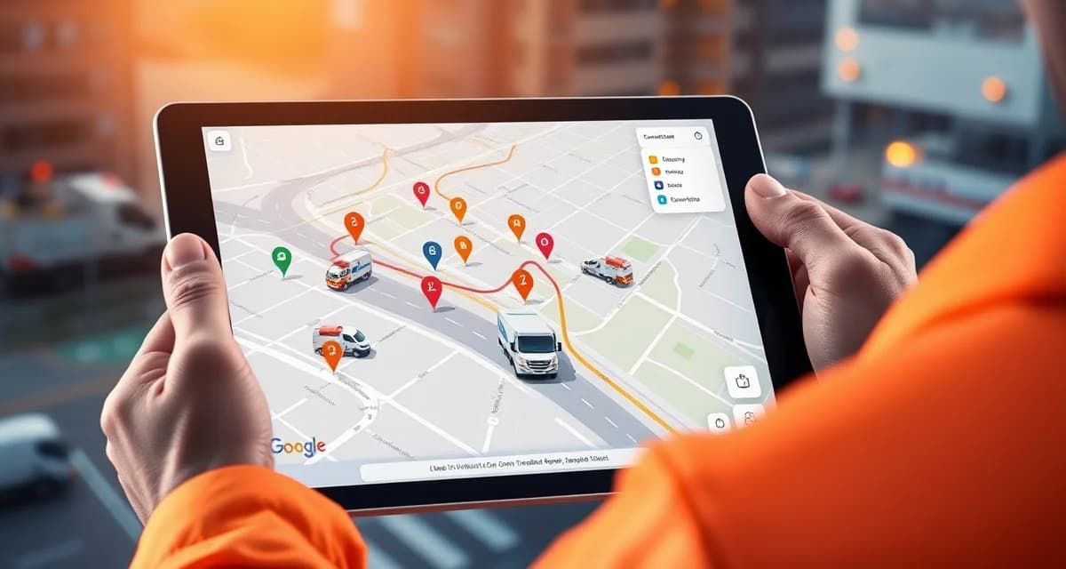 Real-time installation crew location and route tracking Digital crew tracking map showing installation team locations and optimized routes for countertop fabrication scheduling