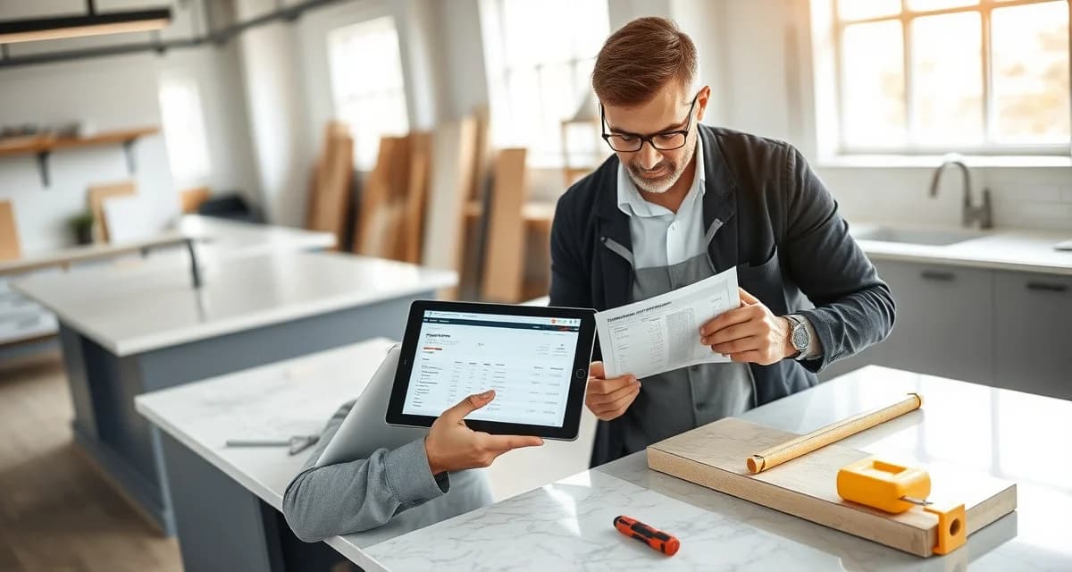 Digital quote estimation software for stone countertop fabricators Countertop quote builder tool interface displaying fast, accurate estimate calculations for fabrication shops