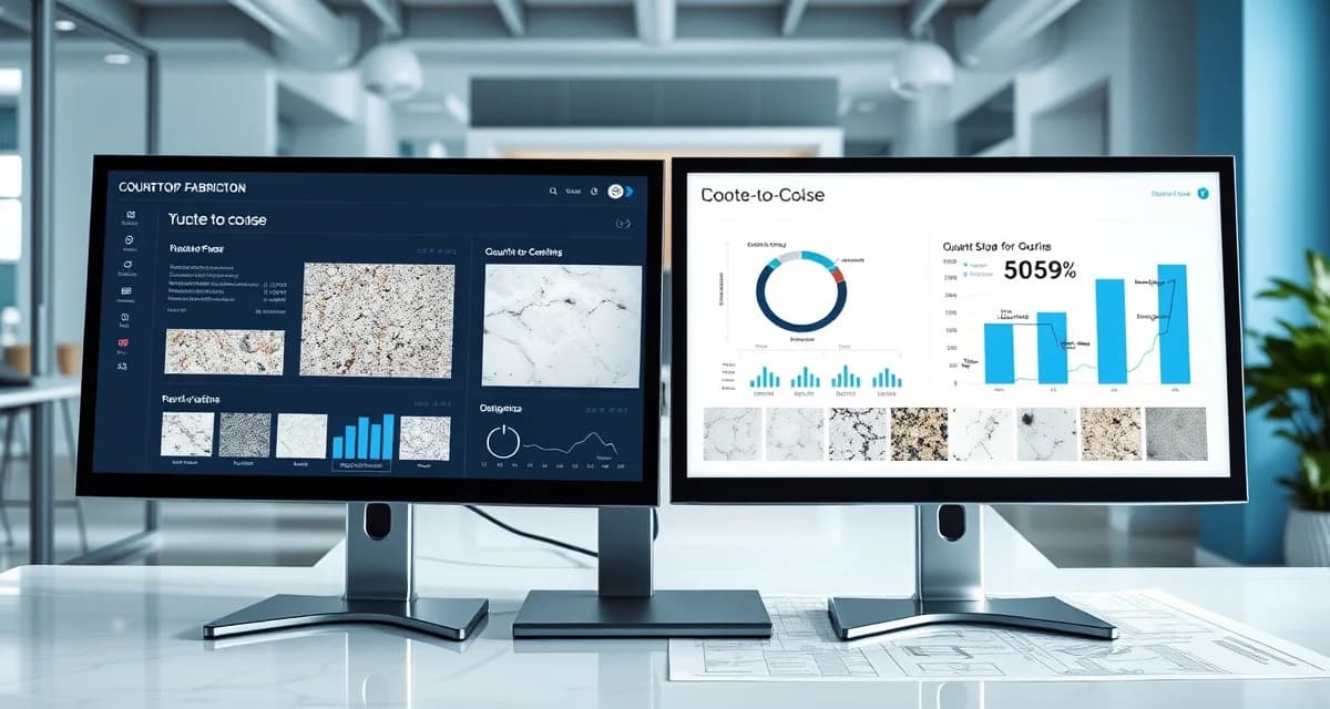 Countertop fabrication sales conversion metrics Quote-to-close rate metrics dashboard for countertop fabrication shops showing 2026 industry benchmarks and performance analytics