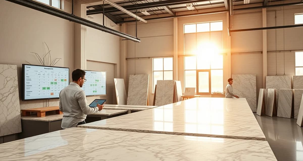 Efficient countertop shop scheduling workflow Modern countertop fabrication shop using digital scheduling software to manage templating appointments, production queues and installation dates