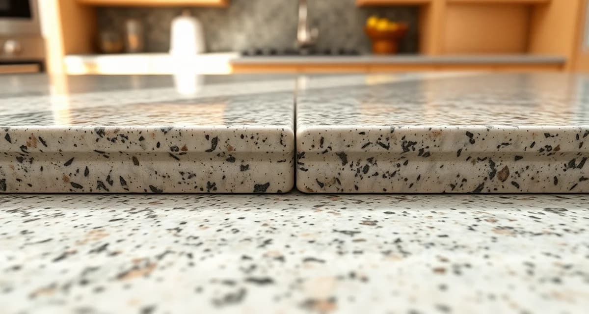 Countertop seam separation requiring repair Close-up of separating countertop seam showing gap between stone slabs requiring professional repair or maintenance.
