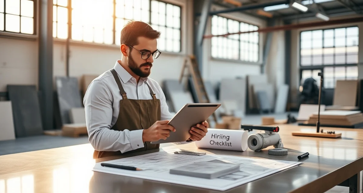Fabrication shop hiring process guide Hiring checklist for countertop fabrication shop management, showing recruitment process steps and best practices.