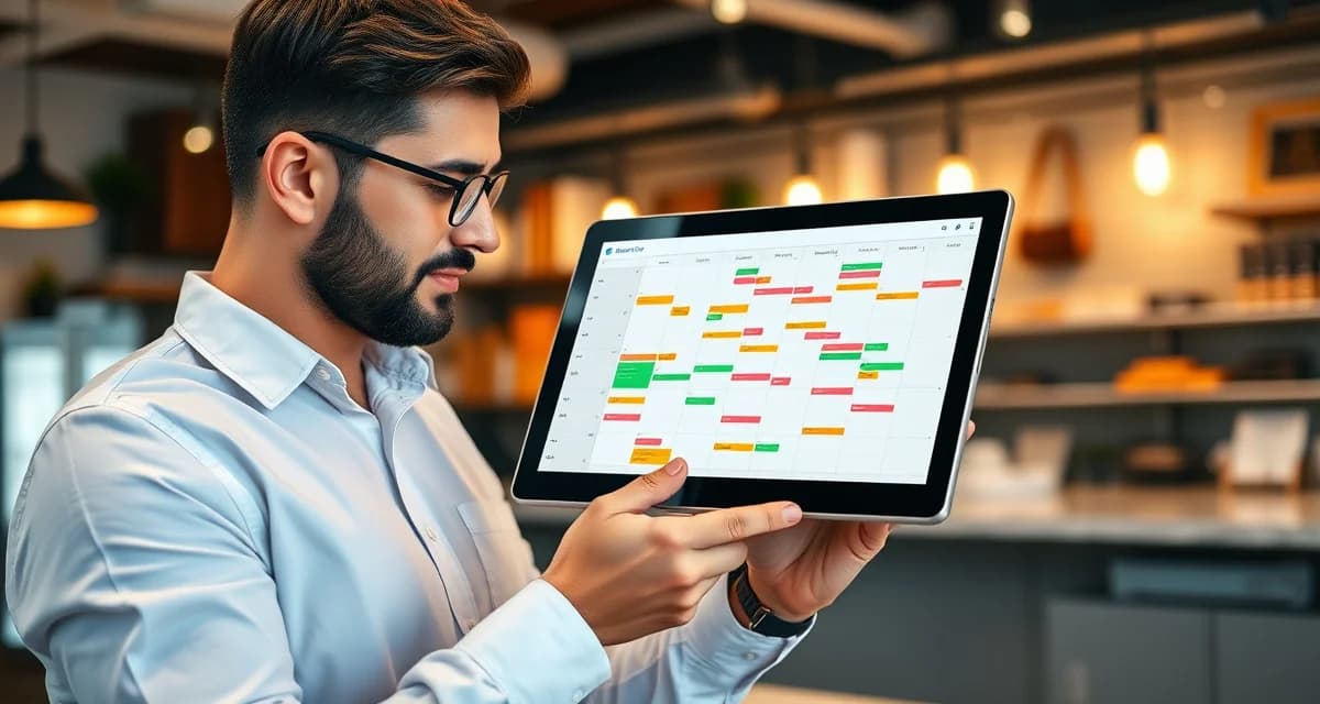 Production scheduling system for stone countertop shops Digital production scheduling calendar showing color-coded timelines for countertop fabrication shop capacity planning