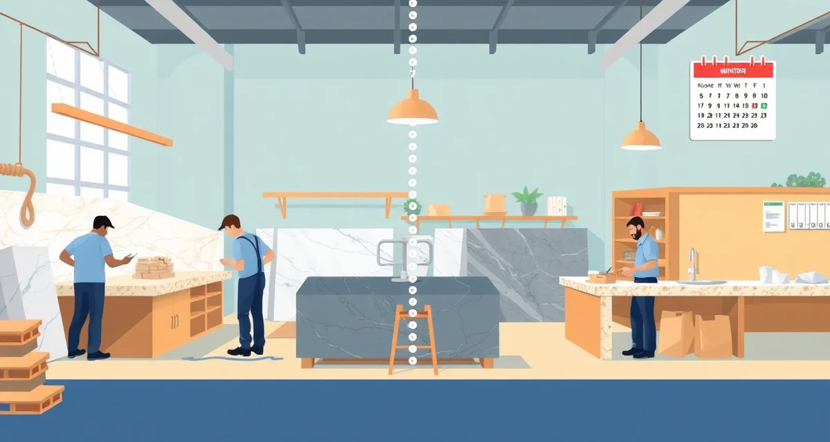 Managing seasonal revenue swings in stone countertop fabrication Countertop fabrication shop managing seasonal demand fluctuations between busy summer and slow winter months with strategic workforce planning.