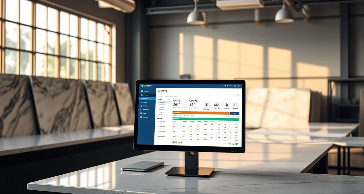 SlabWise countertop management software interface Modern countertop fabrication software dashboard for Miami shops displaying job management, quoting, and scheduling tools.
