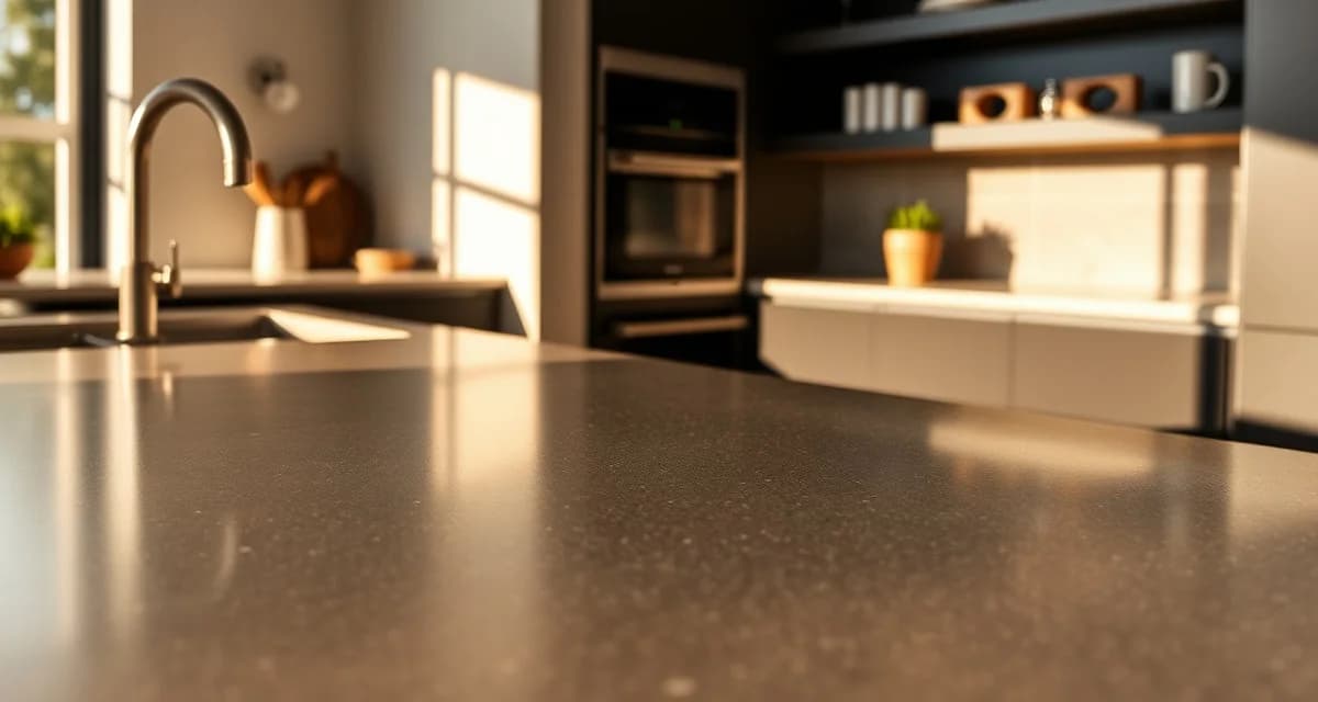 Dekton ultra-compact countertop material Premium Dekton countertop surface displaying ultra-compact material composition with polished finish in modern kitchen