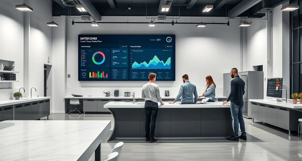 Real-time production tracking dashboard for stone fabrication Digital dashboard replacing whiteboard for countertop shop job tracking and production management