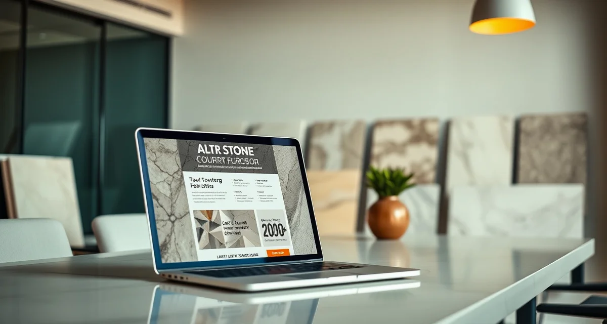 Email marketing platform dashboard for fabricators Email marketing strategy interface displayed on laptop for countertop fabrication shop management and customer engagement