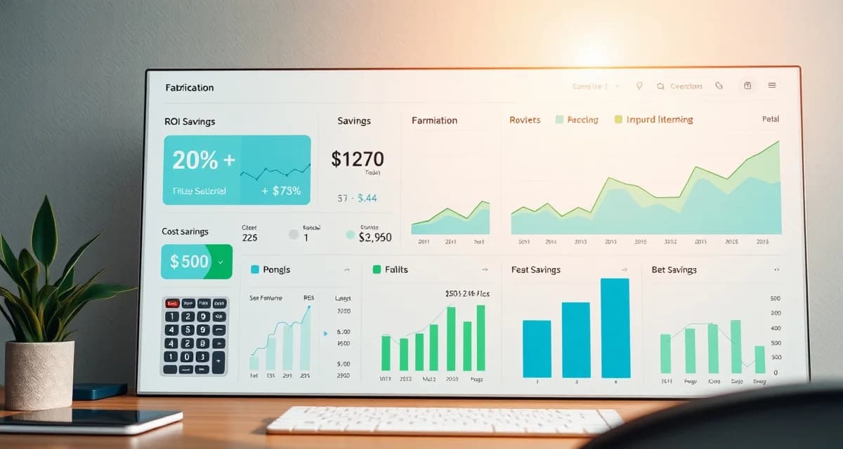 Fabrication software ROI analysis dashboard ROI calculator dashboard for stone fabrication software showing cost savings and profit metrics for countertop shops